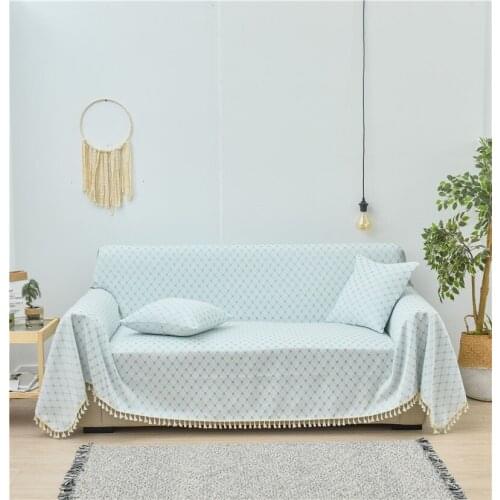Simple and oblique rhombic cotton hemp slip proof sofa cover universal seasons
