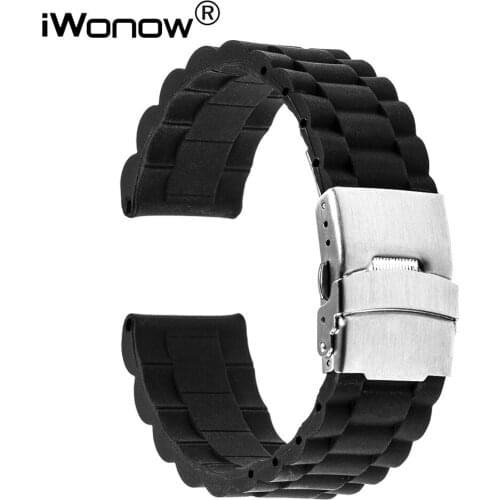 Silicone Rubber Watch Band 22mm for Samsung Gear S3 Classic / Frontier Stainless Steel Safety Buckle Strap Wrist Belt Bracelet