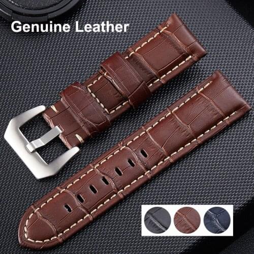 Genuine Leather Watchband 20mm 22mm 24mm 26mm Business Casual Bamboo Joint Cowhide Watch Strap Wrist Band Bracelet Pin Buckle