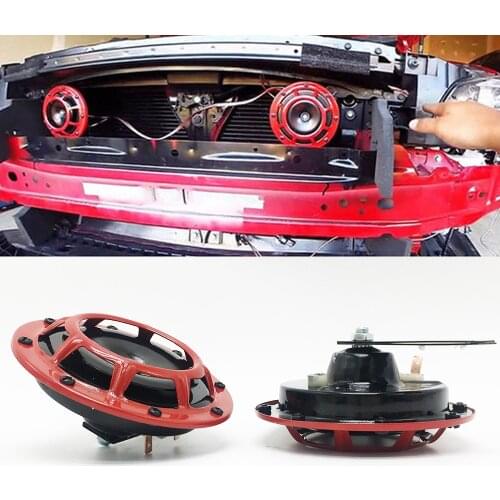 HD Red Black Hella Super Loud Compact Electric Blast Tone Air Horn Universal 12V 115DB For Motorcycle Car 2pcs Speaker Horns