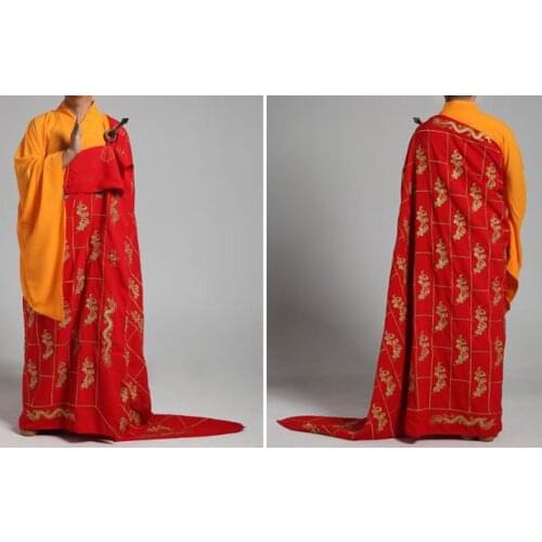 Unisex Thousand Dragon dressrobes buddhist monks abbot martial arts cassocks kung fu suits meditation uniforms red