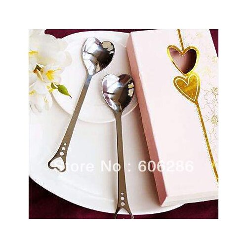Wholesale100sets/lot Loving Hearts Stainless steel coffee spoon sets in gift box favors and gifts for event party supplies