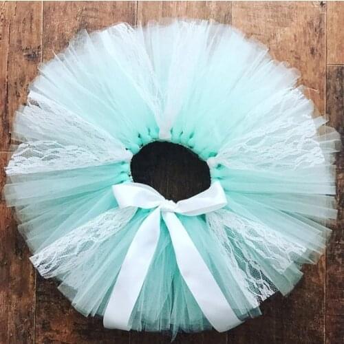 Baby Blue Lace Tutu Skirt Girls Ballet Dance Pettiskirts Underskirts Tutus with Ribbon Bow Children Birthday Party Costume Skirt