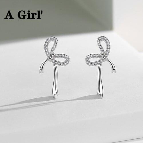A Girl' Twinkling Ribbon Bowknot Stud Earrings For Women Fashion Long Korean Tender Ladies Jewelry Gifts for Girls