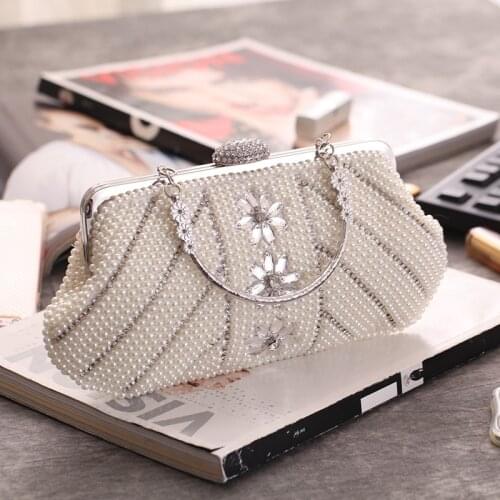 SEKUSA Beading ladies clutches women luxury diamonds party evening bags shoulder chain female purse