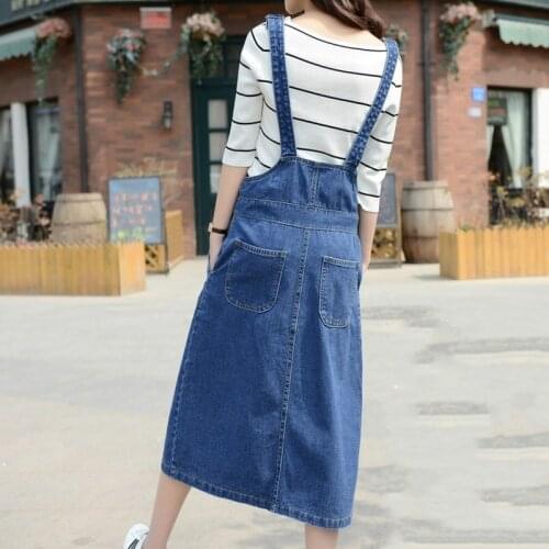 Plus Size Women Denim Dress Blue Loose Sleeveless Spaghetti Strap Long Jeans Dress Summer Single Breasted Casual Dresses