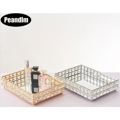 PEANDIM Gold Cake Tray Mirror Cake Stand Crystal Cosmetic Storage Tray Wedding Party Cupcake Home Dessert Display Plate Decor