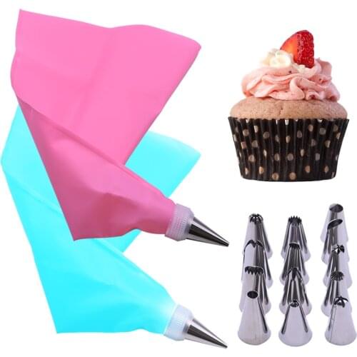 1Set Reusable Pastry Bags Nozzle Set Cake Decorating Tool DIY Cake Tools Silicone Pastry Bag Tips Kitchen DIY Icing Piping Cream