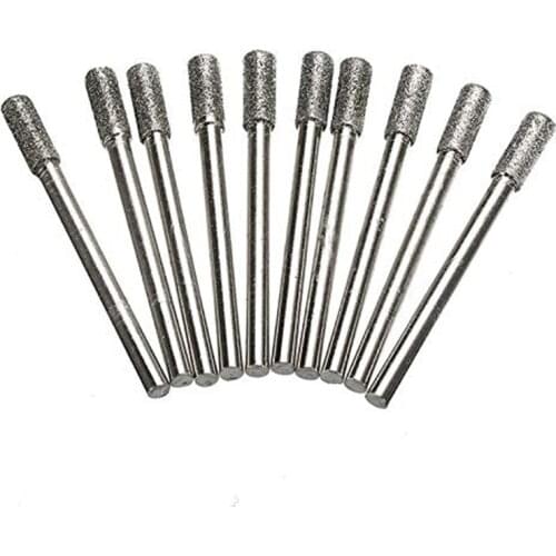 10PCS 4mm Diamond Coated Cylindrical Burr Chainsaw Sharpener Stone File Chain Saw Sharpening Carving Grinding Tools