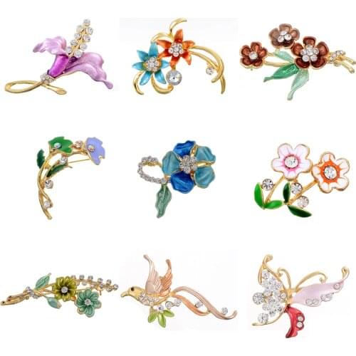 2020 Vintage Painting Oil Enamel Crystal Flower Animal Bird Butterfly Shape Brooch Pin for Women Colorful Dress Brooch Jewelry