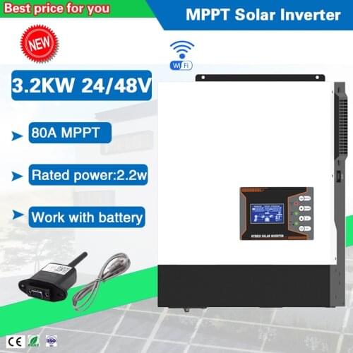 3200VA/3200W 24/48VDC Pure Sine Wave Off Grid Solar Inverter 230VAC with 80A MPPT Battery Charger Controller Wi-Fi