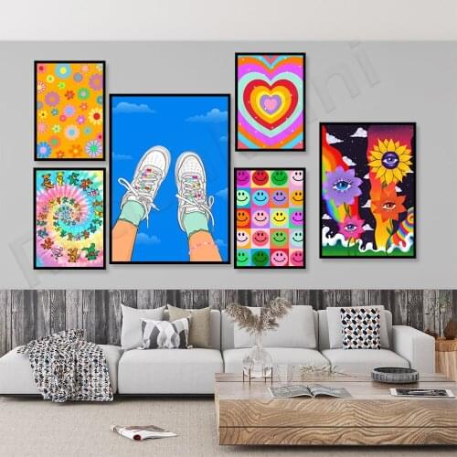 Abstract Painting Art Psychedelic Trippy Poster, Eyes, Love, Mushroom, Flower Print Modern Wall Canvas Wall Picture Living Room