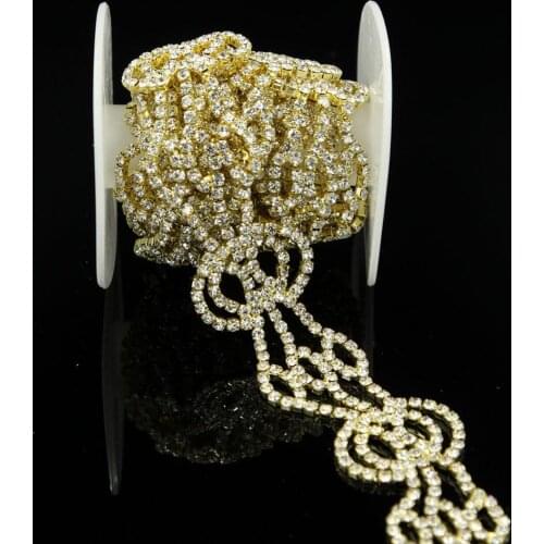 5Yards Bling Bling Rhinestone Trim Golden Silver Rose Gold Gun Black Crystals Trimming Diamond Chain DIY Sewing Materials