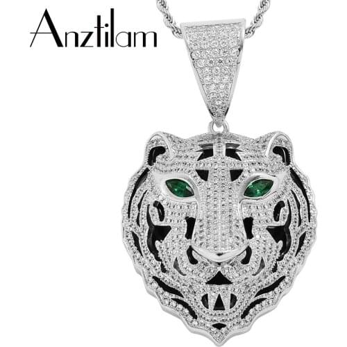 HIP HOP Iced Out Tiger Pendants Necklace AAA+ Zircon Classic Animals Necklace Long Link Chain Necklaces For Men Women Jewelry