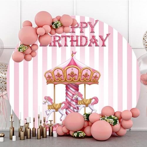 Laeacco Carousel Pink Stripes Round Baby Birthday Portrait Custom Backdrop Photographic Photo Background For Photo Studio