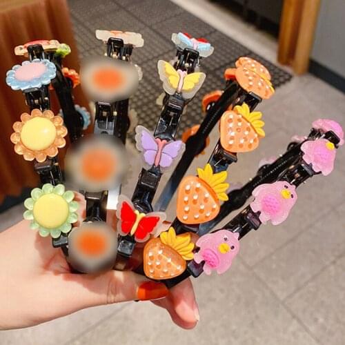 Hot Cute Cartoon Flower Double Bangs Braided Hairbands For Girls Sweet Hairstyle Hair Clips Headband Fashion Hair Accessories