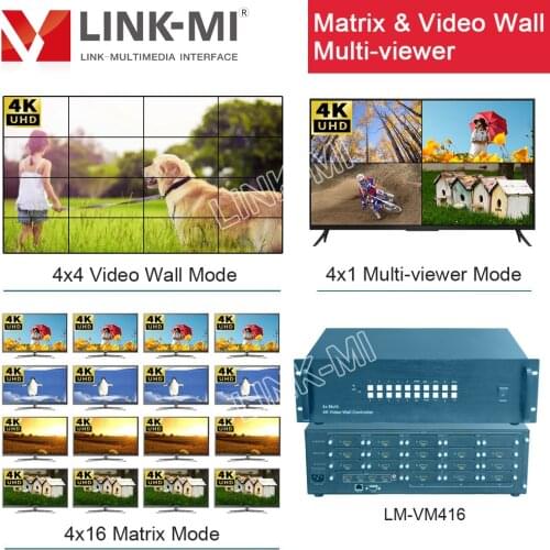 LINK-MI 4x16 4x12 4x9 HDMI Matrix 4x4 Video Wall Controller 4x1 Multi-viewer 4K60Hz 1x16 Splitter 4 in 16 out Seamless Switch