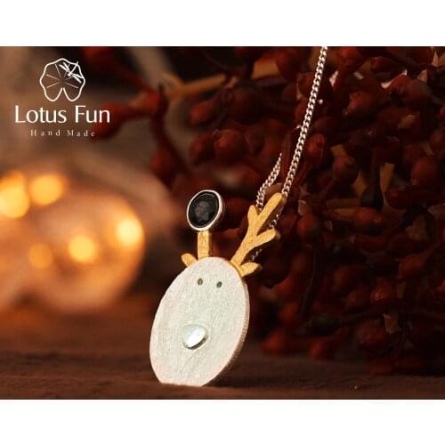 Lotus Fun Real 925 Sterling Silver Natural Handmade Fine Jewelry Christmas Joys Cute Reindeer Pendant without Necklace Best Gift