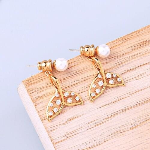 Cute Korean Drop Earring For Women Romantic Gold Color Zircon Fish Tail Earring Handmade Wedding Gift Jewelry Accessory