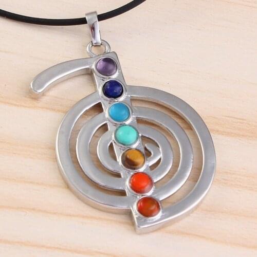 Trendy-beads Silver Plated Eight Diagrams Inlay 7 Stone Beads Energy Symbol Healing Chakra Pendant Fashion Jewelry