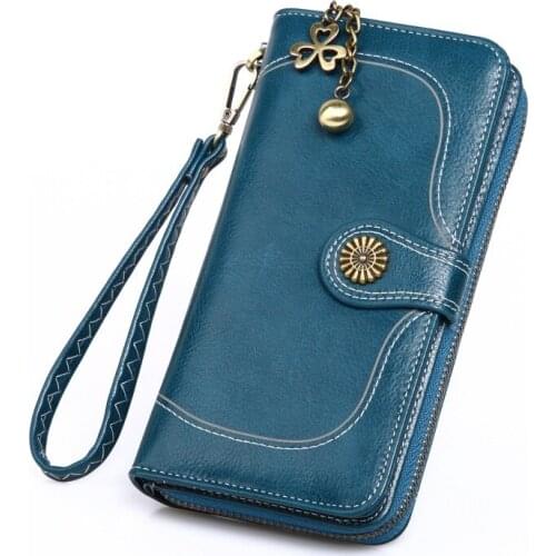 2021 New Fashion Oil wax Women Wallet solid color 3Fold PU Leather Wallet long Ladies Clutch Coin Phone Purse luxury BG556