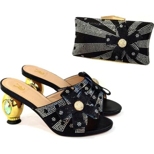 New shop 14% discount 2018 New arrival black with white color super high heel wedges Italian ladies shoes matching bag