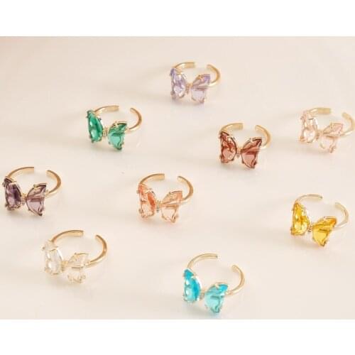 New Fashion Simple Colorful Zircon Butterfly Rings for Women Creative Jewelry Gifts