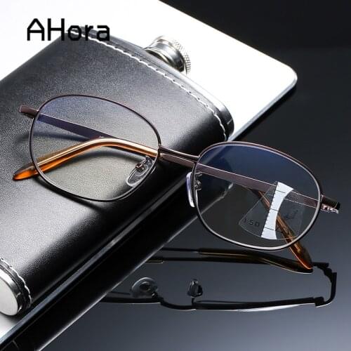 Ahora Oval Metal Anti Blue Light Reading Glasses Ultralight Progressive Multifocal Presbyopia Eyglasses+1.0to+4.0 Women&Men