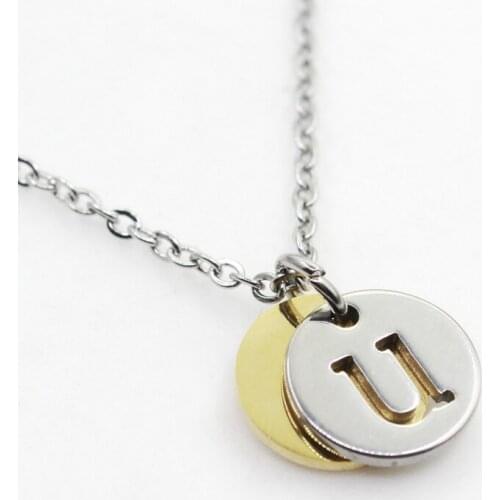 Stainless steel alphabet U coin necklace letterr necklace pendant charms with 50cm Chains necklace men women Necklace Jewelry