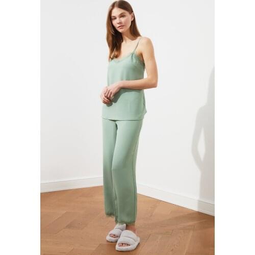 Trendyol Color Rose Ruched Strap Woven Pajamas set