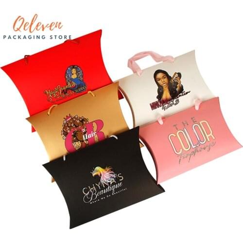 Customized Printing Logo Portable Hair Bundle Packaging Pillow Box Women/Kids Wigs Packing Gift Boxes