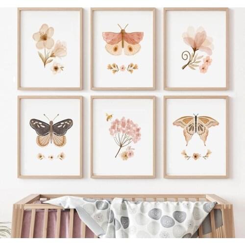 Boho Style Posters And Prints, Flower, Butterfly, Rabbit, Apple, Mushroom, Wall Art, Canvas Painting, Nursery Decor, Wall Pictur