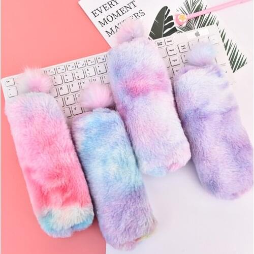 Rainbow Plush Large Capacity Pencil Case Supplies Stationery Gift Tools Pencil Bag Back To School Presented