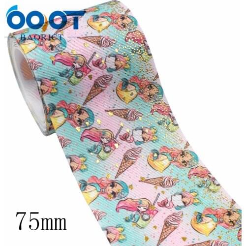 L-20114-49,3‘’ 75mm,2yards Colorful cartoon hot gold hot silver Ribbons Thermal transfer Printed grosgrain Wedding decoration