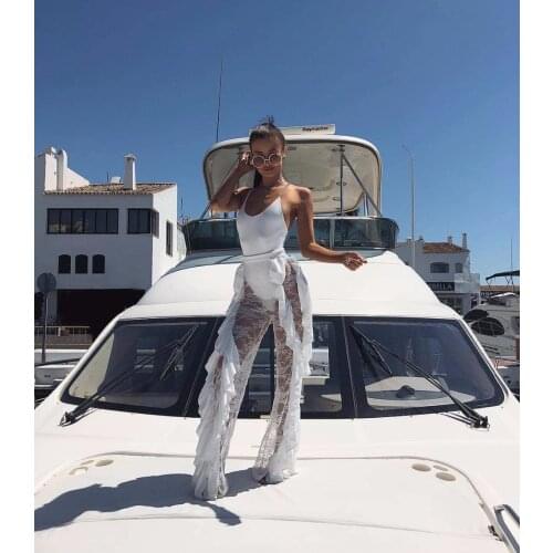 2018 Sexy Women Mesh Sheer Clubwear Bathing Suit Pant Trousers Summer Chiffon Casual See Through Solid Pants