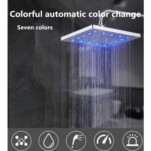 Modern colorful LED 8 inch color changing water luminous square rain shower shower head bathroom hotel shower Rome