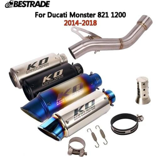 Motorcycle Exhaust System For Ducati Monster 821 1200 2014-2018 Middle Link Pipe Slip On 51mm Muffler Tube Stainless Steel