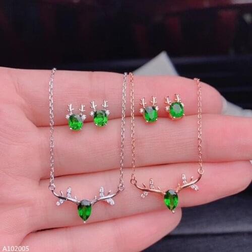 Jewelry 925 Sterling Silver Natural Diopside Earrings Pendant Necklace 3 Piece Set Girl Rose Gold Silver Optional Support Rechec