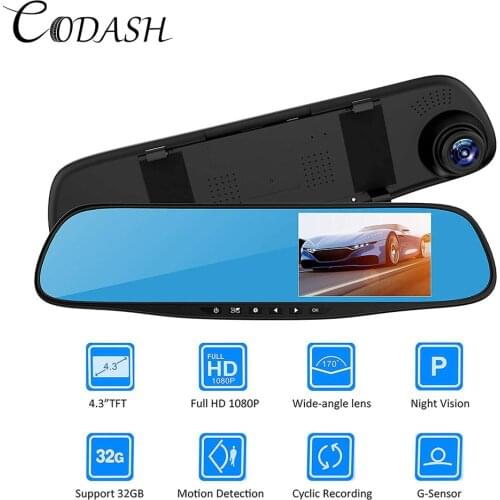 4.3 inches Mirror Car DVR Recorder Dual Lens Video Recorder Driver Rearview Mirror Dash Cam FUll HD Front and Rear camera Auto