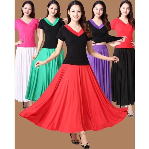 Female Belly Stage Performance Skirt Woman Flamenco Festival Dance Costumes7colors Solid Flamengo Ballet Ballroom Costumes Women