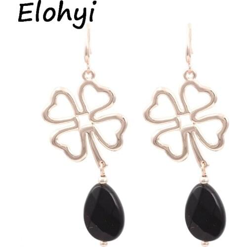 ELOHYI Boho Clover Drop Earrings With Nature Stone Rose Gold Plate Of Statement Earrings for Women Jewelry Gifts Wholesale