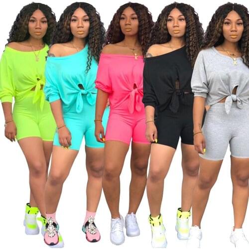 Off Shoulder Crop Top +Knee Length Pants Suit Casual 2 Piece Set Women Female Joggers Sportwear Fitness Solid Color Tracksuit