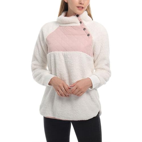 Women Autumn Winter Wool Stitching Plush Diagonal Collar Hoodie Tops Female Outers Causal Hooded Thicken Pullover Coat Plus Size