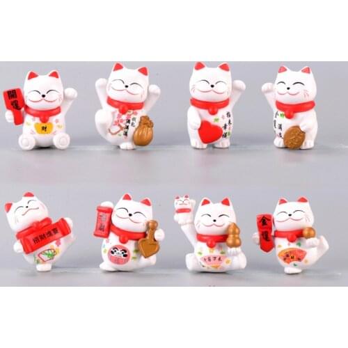 ZOCDOU 1 Piece Mini Happy Smile White Money Cat Small Statue Figurine Crafts Children Figure Ornament Miniatures Home Decoration