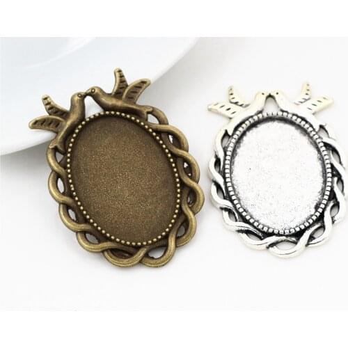 10pcs 18x25mm Inner Size Antique Silver Plated & Bronze Flowers Style Cameo Cabochon Base Setting Pendant necklace findings