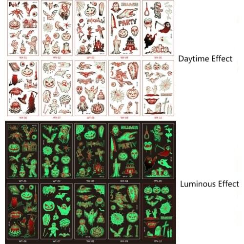 10pcs/set Cartoon Tattoo Stickers For Kids Glitter Tattoo Waterproof Halloween Christmas Cartoon Kids Luminous Tattoo Stickers