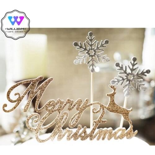 5pcs/set Merry Chrismas Cupcake Toppers Rose Gold Deer Snow White Party Birthday New Year Cake Dessert Decorations