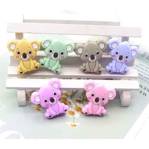 New 5pcs/Lot Cartoon Koala Baby Teething Silicone Beads Making Baby Nursing Chewing Pacifier Chain Food Grade Baby Teether