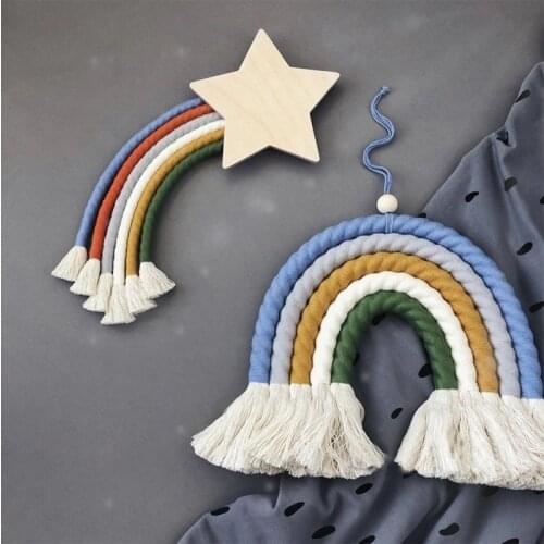 6 Lines Macrame Rainbow Hanging Ornament DIY Handmade Woven Wall Decor Baby Girls Nursery Room Decor Rope Tassel Tapestry