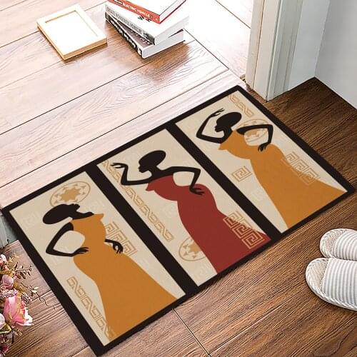 African Women Art Doormat Bedroom Kitchen Floor Mat Bathroom Anti-Slip Rug Home Doormat for Entrance Door
